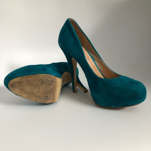 Teal Suede Aldo Platform High Heels turquoise blue - Picture 4 of 6
